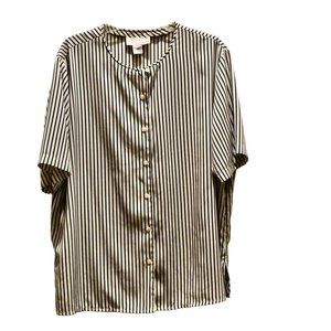 Women's C.S.T Navy blue striped blouse Collarless Button Front Size 20W